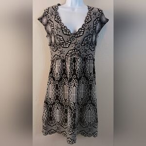 Anthropologie Knitted & Knotted Sweater Knit Dress S Black & White Stretch Wool